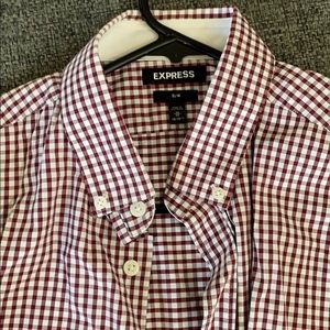 Express red/white slim button down shirt